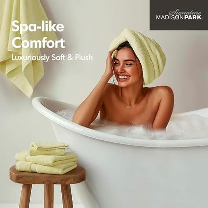 Madison Park 800GSM 100% Cotton Bathroom Bath Towel Set of 8, Yellow