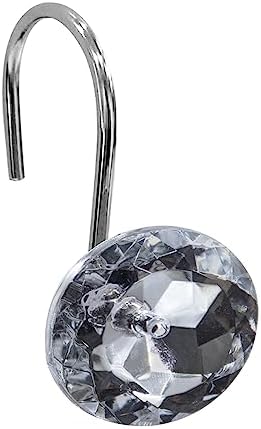 Crystal Diamond Round Shower Curtain Hooks Rings for Bathroom,Grey,12PCS