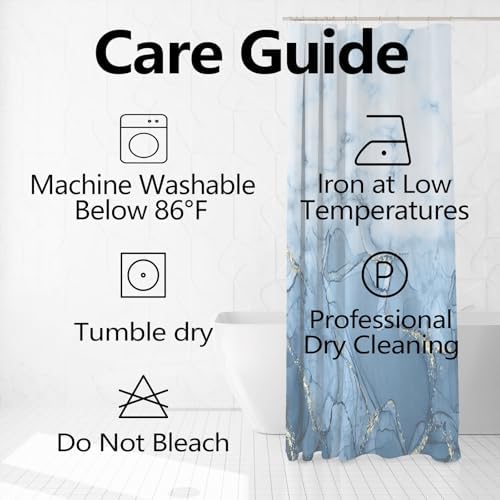 Light Blue Marble Waterproof Bathroom Shower Curtain 72x72 inches