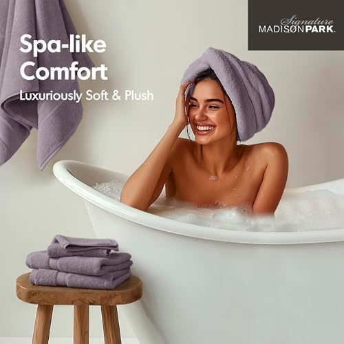 Madison Park 800GSM 100% Cotton Bathroom Bath Towel Set of 8, Light Purple