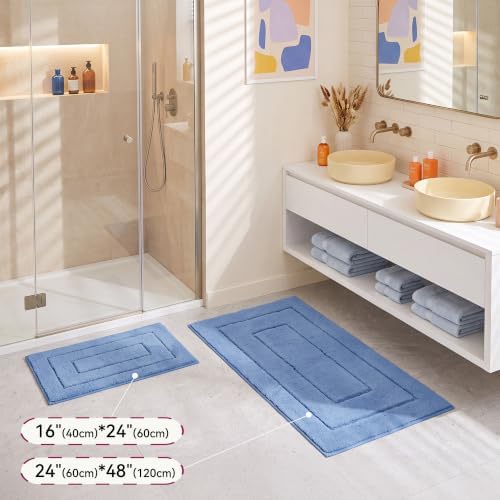 GRANNY SAYS Blue Bathroom Runner Rug 24" x 48", Soft Microfiber Bath Mat