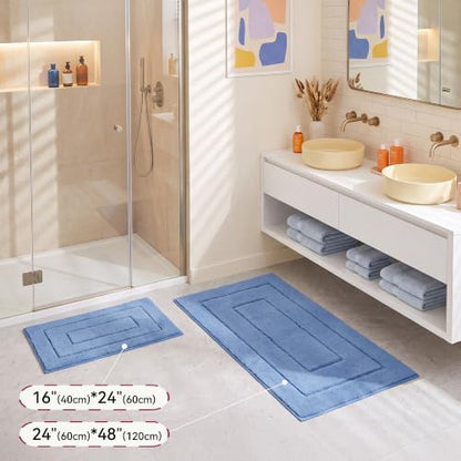 GRANNY SAYS Blue Bathroom Runner Rug 24" x 48", Soft Microfiber Bath Mat