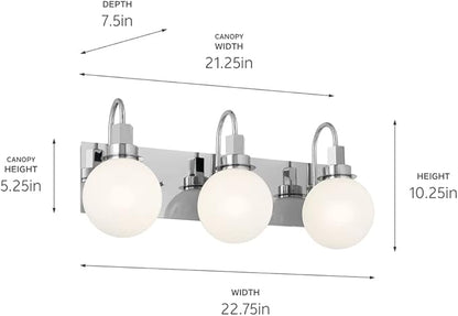 Kichler Hex 3-Light Vanity Light, Modern Light with Opal Glass in Chrome, Install Up or Down, Damp Rated, for Bathroom Vanity (22.75" x 10.25"), 55151CH