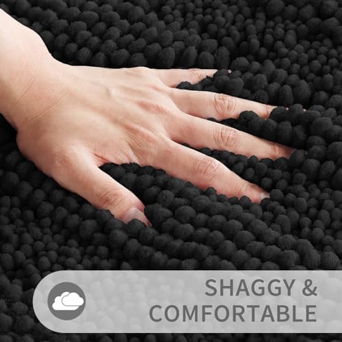 Yimobra Toilet Rugs U Shaped Washable 24 x 20, Non Slip and Super Absorbent Toilet Mat, Quick Dry, Ultra Luxury Microfiber Chenille Plush Fluffy Contour Bath Rugs for Toilet Base, Black