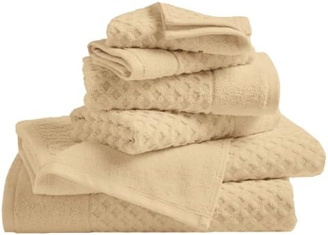 Great Bay Home Bath Towels - 100% Cotton 6 Piece Towel Set - Diamond Waffle Weave - Absorbent, Durable, Quick-Dry Towels for Bathroom (Oatmeal)