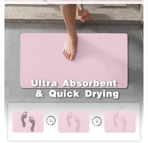 TYUU Thin Bath Mat, Bathroom Rugs Non Slip Washable, 24x48 Pink