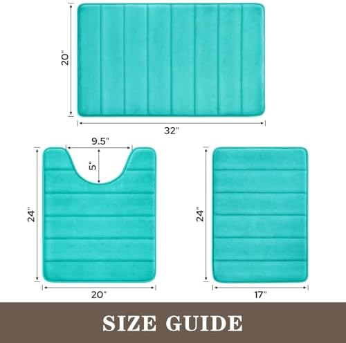 BYSURE Light Teal Memory Foam Bathroom Rug Set 3 Piece