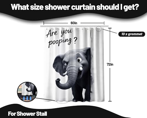 Funny Elephant Shower Curtain are You Pooping, 60x72 Inchs