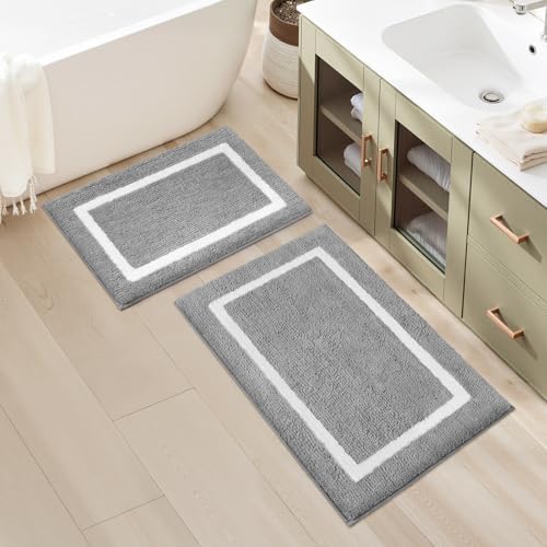 HOMEIDEAS Light Grey Bathroom Rugs Sets 2 Piece 20" x 32" + 16" x 24"