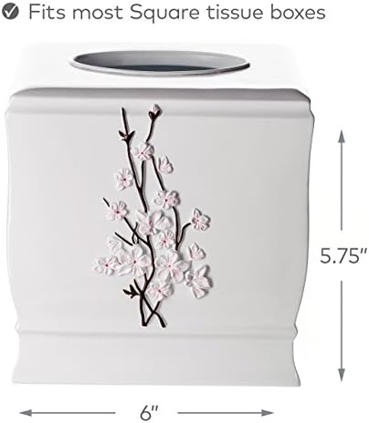 Vanda Cherry Blossom White Square Resin Tissue Box Cover with Bottom Slider