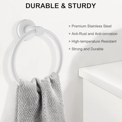 SetSail Towel Holder for Bathroom Wall Screw-in Towel Ring, White