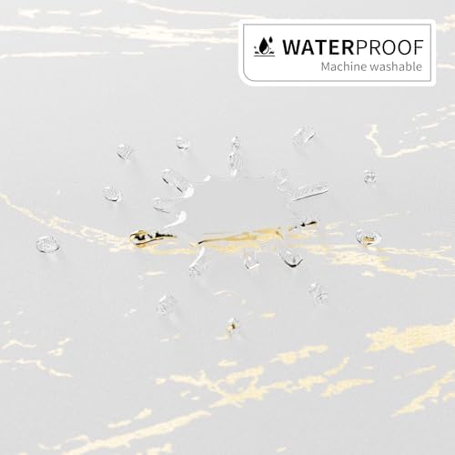 Gold Marble Shower Curtain, Waterproof Bathroom Decor Curtain with Hooks, Stylish White & Gold Pattern Bath Curtain for Modern/Luxury Bathrooms (72x72 Inches)