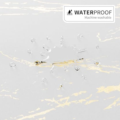 Gold Marble Shower Curtain, Waterproof Bathroom Decor Curtain with Hooks, Stylish White & Gold Pattern Bath Curtain for Modern/Luxury Bathrooms (72x72 Inches)