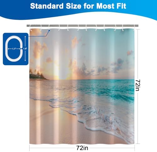 Ocean Theme Waterproof Beach Shower Curtain with Weighted Hem and 12 Hooks