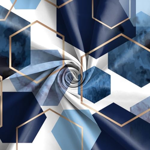 deFouliao Blue Shower Curtain Geometric Grid Ink Blue Modern Abstract Bathroom Shower Curtain Sets Waterproof Fabric for Home Hotel Bathtub Art Decor, with Hooks, 60x72 Inch