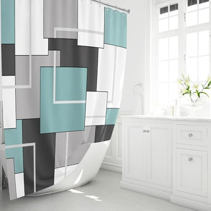BTTN 72 x 78 Long Modern Geometric Waterproof Fabric Shower Curtain, Teal