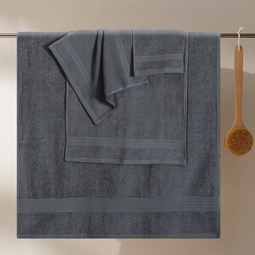 GLAMBURG Ultra Soft 8-Piece Towel Set - 100% Pure Ringspun Cotton, Contains 2 Oversized Bath Towels 27x54, Hand 16x28, 4 Wash Cloths 13x13 Ideal for Everyday use, Hotel & Spa -Charcoal Grey