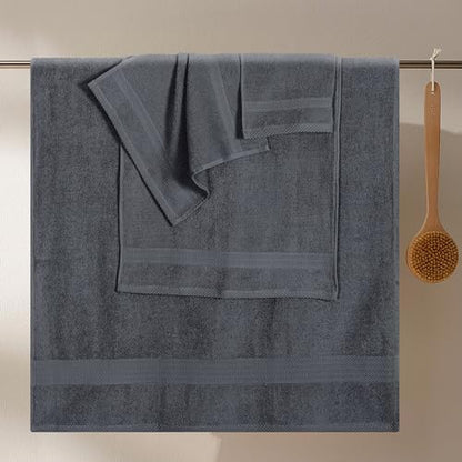 GLAMBURG Ultra Soft 8-Piece Towel Set - 100% Pure Ringspun Cotton, Contains 2 Oversized Bath Towels 27x54, Hand 16x28, 4 Wash Cloths 13x13 Ideal for Everyday use, Hotel & Spa -Charcoal Grey