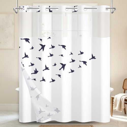 No Hook Shower Curtain with Snap in Liner 71x74 Inch