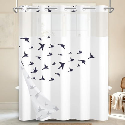 No Hook Shower Curtain with Snap in Liner 71x74 Inch