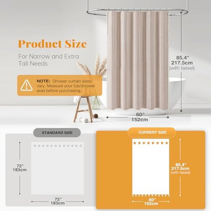 BTTN 60 x 84 Boho Linen Heavy Duty Cloth Shower Curtain Set, Tan/Taupe