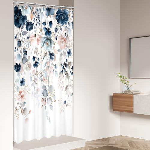 Small Stall Floral RV Blue Pink Bathroom Shower Curtain Set