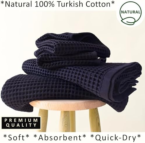PÜSKÜL Natural 100% Turkish Cotton Waffle Towels Set of 4-Piece, Black