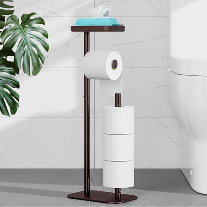 Kitsure Metal Toilet Paper Holder Free Standing, Medium, Brown