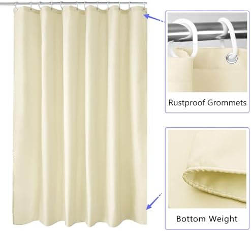 LLSCL Beige Fabric Shower Curtain Liner with Bottom Counterweight, Waterproof Hotel Quality, 72 x 72 Machine Washable