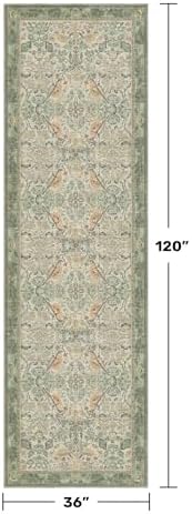 Sage Green10 ft Long Runner Rugs for Hallways - 3x10 Wide Kitchen Runners, Entryway Rug, with Flowers and Leaves, Washable Non Slip Low Pile Stain Resistant Vintage Style