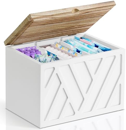 Jorkol Tampon Holder for Bathroom Decor, Feminine Product Organizer with Lid, Shark Week Tampon Storage, Wood Pad and Tampon Organizer for Toilet Organizer, Bathroom Accessories Box for Girl Stuff