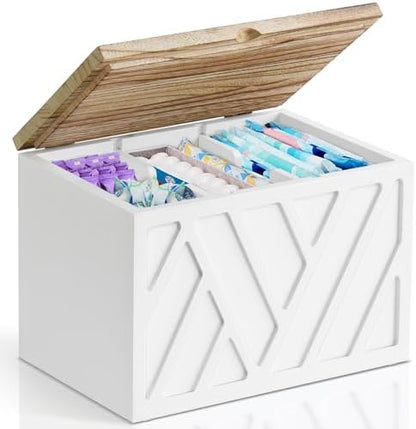 Jorkol Tampon Holder for Bathroom Decor, Feminine Product Organizer with Lid, Shark Week Tampon Storage, Wood Pad and Tampon Organizer for Toilet Organizer, Bathroom Accessories Box for Girl Stuff