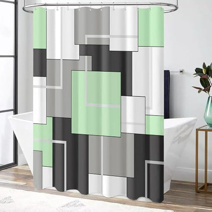BTTN Mint Green Modern Geometric Waterproof Fabric Shower Curtain, 72 x 72