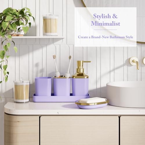 XLHOMO Bathroom Accessory Set - 24PCS Luxury Bathroom Accessories Set, Bathroom Sets with Shower Curtain and Rugs, Purple Bathroom Set with Trash Can, Toothbrush Holder & Soap Dispenser for Home Decor