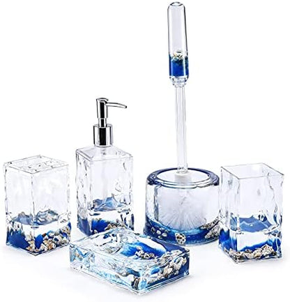 LOCCO DECOR 5 Piece Acrylic Liquid 3D Floating Motion Bathroom Vanity Accessory Set Shell