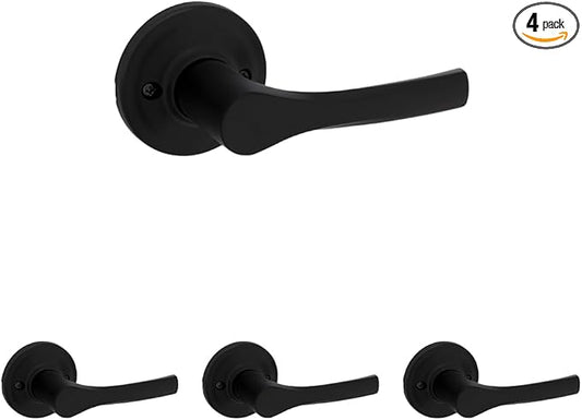Kwikset Henley Dummy Door Handle, Single Sided Lever for Closets, French Double Doors, and Pantry, Matte Black Non-Turning Reversible Interior Push/Pull Lever, with Microban Protection (Pack of 4)