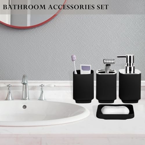 RRM Bathroom Accessories Set 4 Piece, Black Boho Bathroom Decor