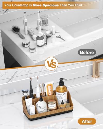 Bathroom Counter Organizer and Storage, 7 Slots Detachable Toothbrush Holders for Bathrooms, Anti-Slip Electric Toothbrush and Toothpaste Holder Countertop