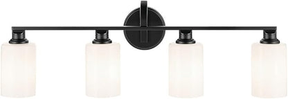 Kichler Gioe 32.25" 4-Light Vanity Light with Opal Glass in Black, Damp Rated, for Bathroom, Powder Room, Over a Mirror, (32.25" W x 10.5" H), 55227BK