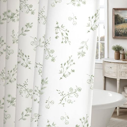 Sage Green Floral Farmhouse French Vintage Cotton Shower Curtain 72Wx72H