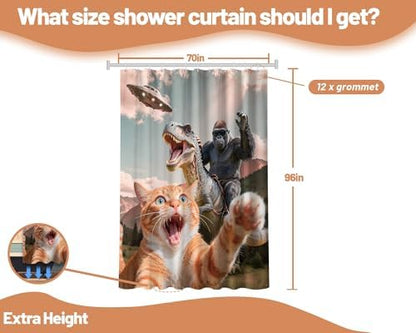 Extra Tall Shower Curtain XL Funny Cat, 70 x 96 Inchs
