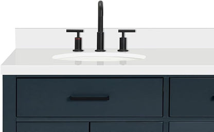 ARIEL Hepburn 72-inch Bathroom Vanity with Sink,Solid Wood, 1.5-inch Pure White Quartz Countertop & Backsplash, Double Oval Porcelain Sink, 4 Soft Closing Doors, 6 Dovetail Drawers, Midnight Blue