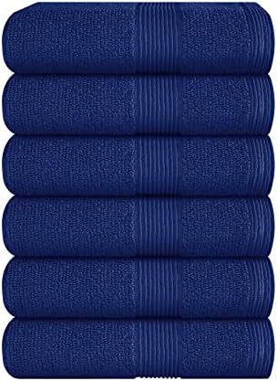 Belizzi Home Ultra Soft 6-Piece Hand Towel Set 16x28-100% Ringspun Cotton - Durable & Highly Absorbent Hand Towels - Ideal for use in Bathroom, Kitchen, Gym, Spa & General Cleaning - Navy Blue