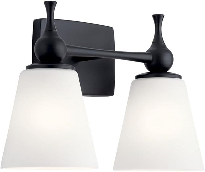 Kichler Cosabella 15 Inch 2 Light Vanity Light with Satin Etched Case Opal in Black