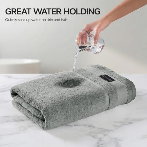 REDKISS 4 Pack Large Bath Towels Set, 100% Cotton, 31x63 in, Heavyweight 760G, Highly Absorbent & Quick Dry, Super Soft Luxury Towels for Bathroom,Hotel Collection - Gray