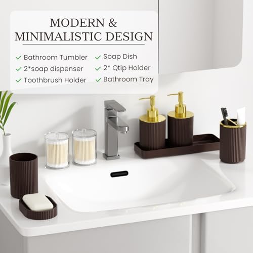 Brown Bathroom Accessories Set, 10PC Bathroom Set
