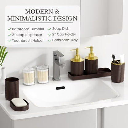 Brown Bathroom Accessories Set, 10PC Bathroom Set