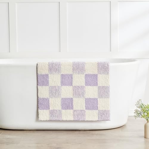 CozeCube Lavender Checkered Bath Mat 36"x24" Non Slip Washable Rug
