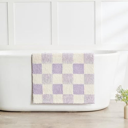 CozeCube Lavender Checkered Bath Mat 36"x24" Non Slip Washable Rug