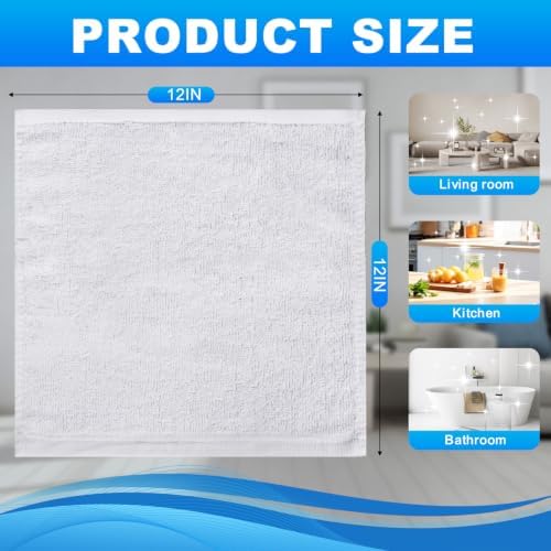 Washcloths Set, 6-Pack Cotton Wash Cloths, 12x12 Inch, White